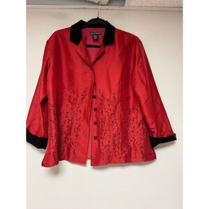 Alexandra Bartlett Silk Jacket Women Medium Red‎ Excellent Beaded Velvet Trim